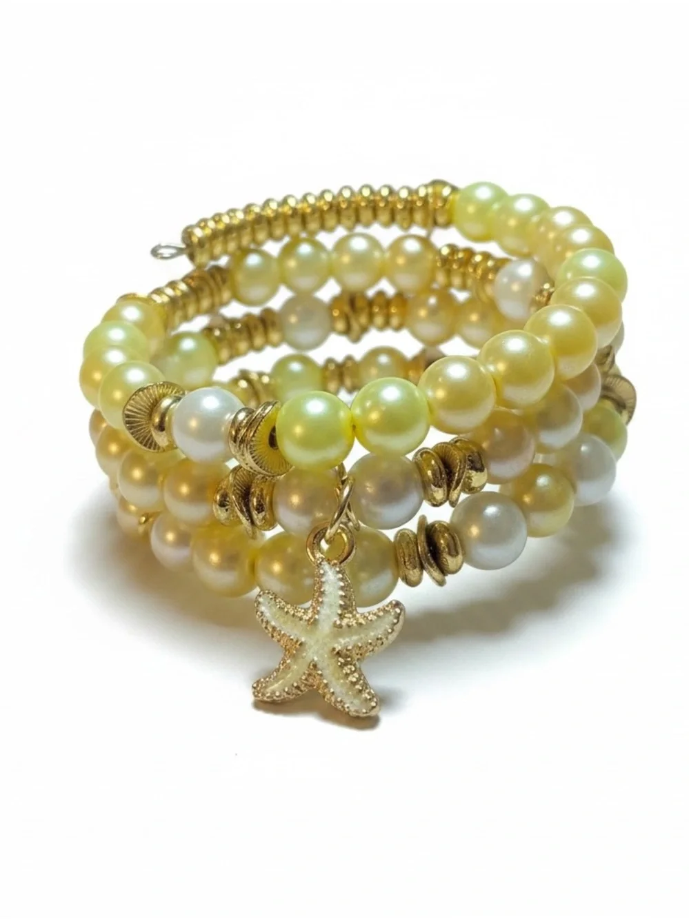 Gold Pearl Coil Bracelet with Starfish Charm - Women Jewelry - Picture 2 of 5